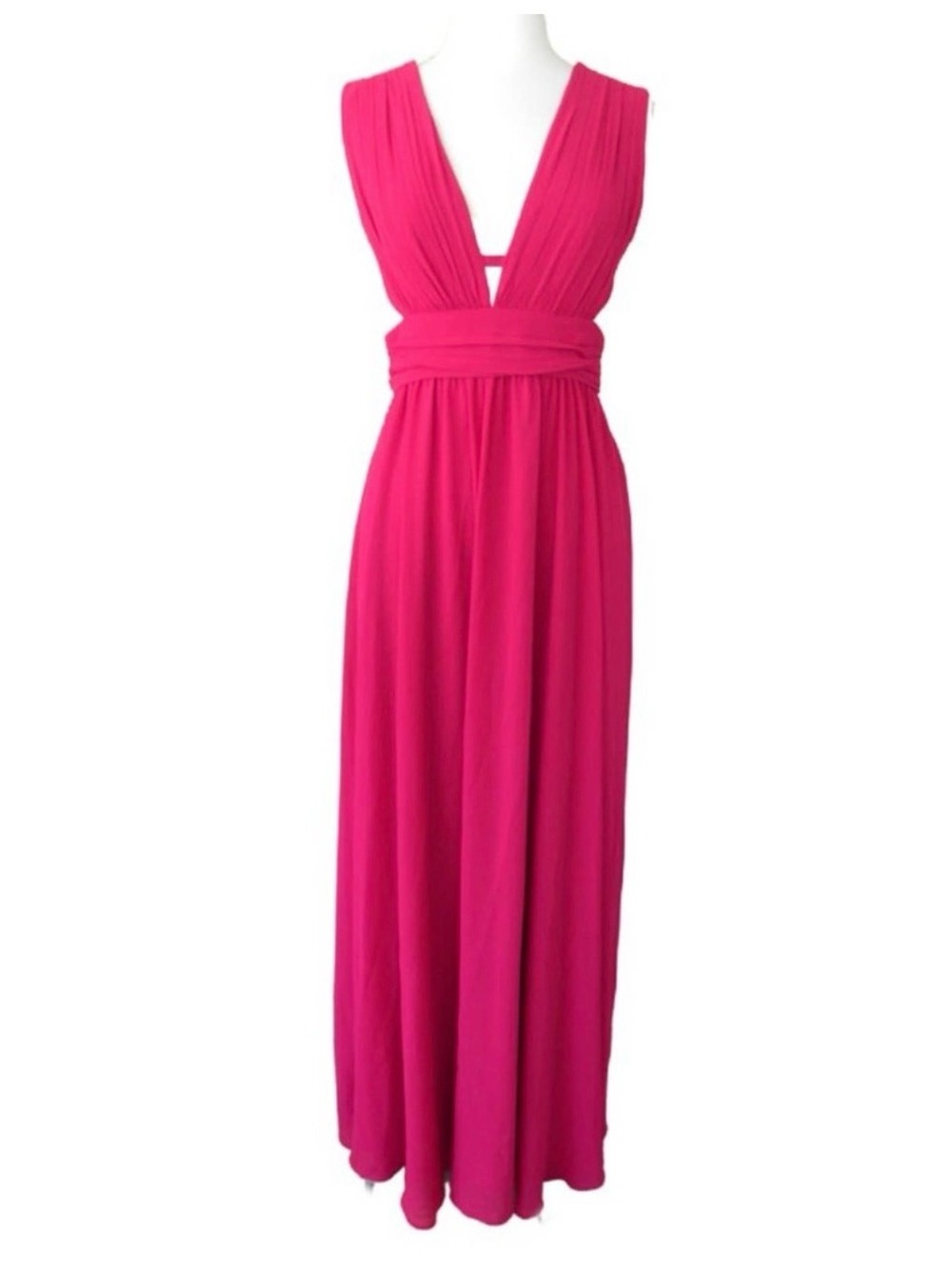 Belle Badges Mischka Bright Pink Formal Dress Plunge V-neck & Back Cut Out Sz10